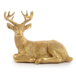 Cerf couché doré en résine 25 x 12 H.20 cm - grossiste en objets de décoration pour fleuristes