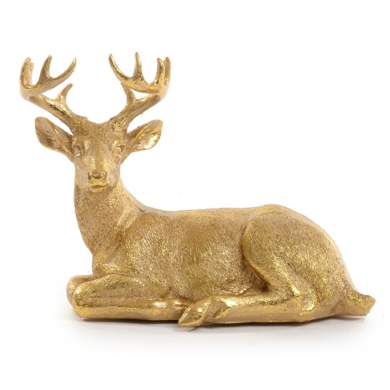 Cerf couché doré en résine 25 x 12 H.20 cm - grossiste en objets de décoration pour fleuristes