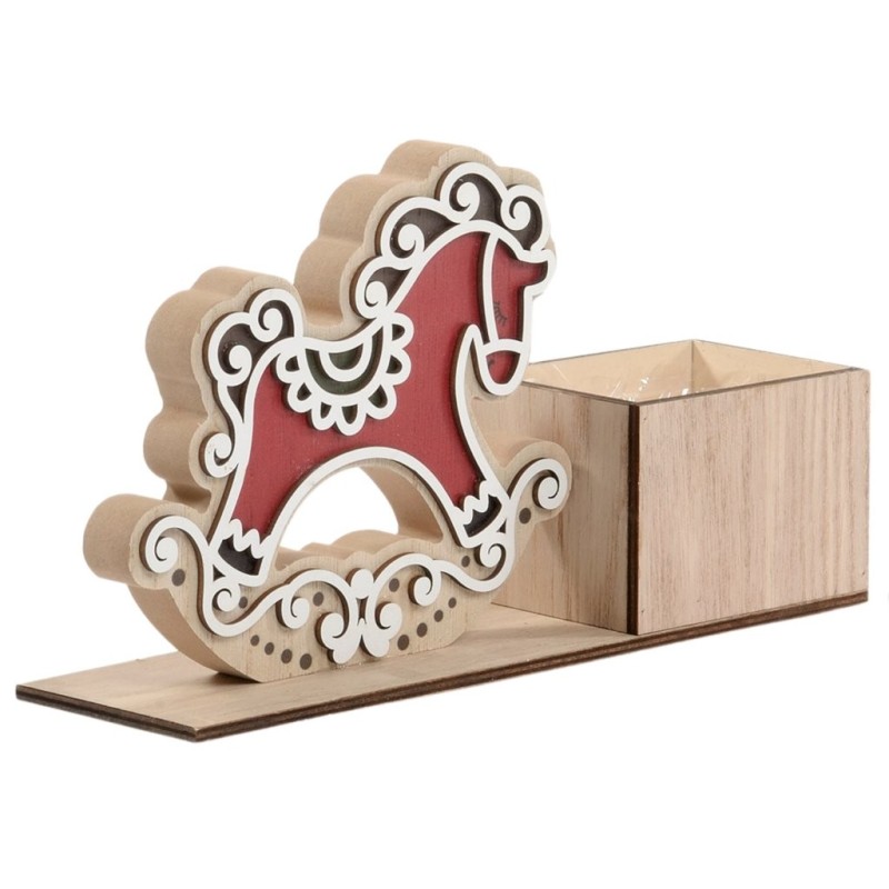 Cheval à bascule rouge avec bac carré en bois 27 x 8 H.15 5 cm - grossiste en contenants de Noël