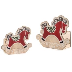 Lot de 2 cache-pots cheval à bascule en bois rouge - grossiste en cache-pots de Noël pour fleuristes