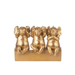 Statuette 3 éléphants assis dorés en résine 23 x 9 H.18 cm - grossiste en objets de décoration