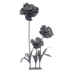 Bouquet de 3 fleurs géantes noires sur socle H.110 cm - grossiste en décoration de vitrine