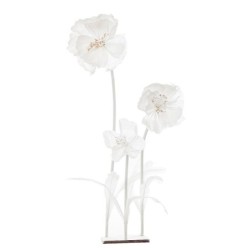 Bouquet de 3 fleurs géantes blanches sur socle H.110 cm - grossiste en décoration de vitrine