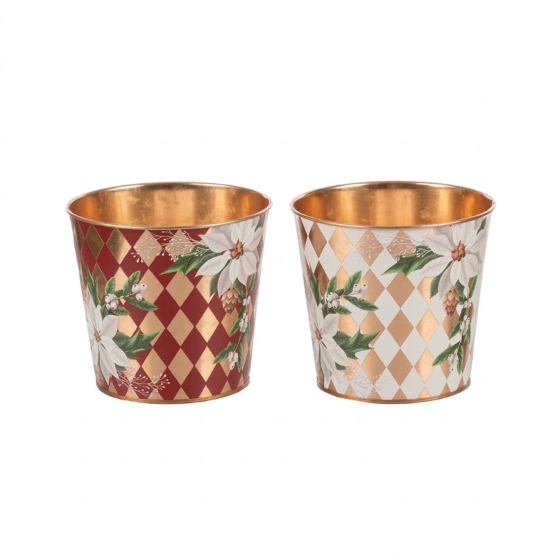Cache-pot étoiles de Noël et losanges en fer-blanc Ø15 H.13 5 cm - grossiste en cache-pots de Noël