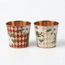 Cache-pot étoiles de Noël et losanges en fer-blanc Ø17 5 H.16 5 cm - vente en gros pour fleuristes