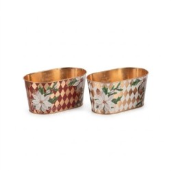 Jardinière ovale étoiles de Noël et losanges en fer-blanc 19 5 x 11 H.9 5 cm - grossiste en contenants de Noël