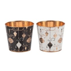 Cache-pot boules de Noël en fer-blanc Ø15 H.13 5 cm noir ou blanc - grossiste en cache-pots de Noël