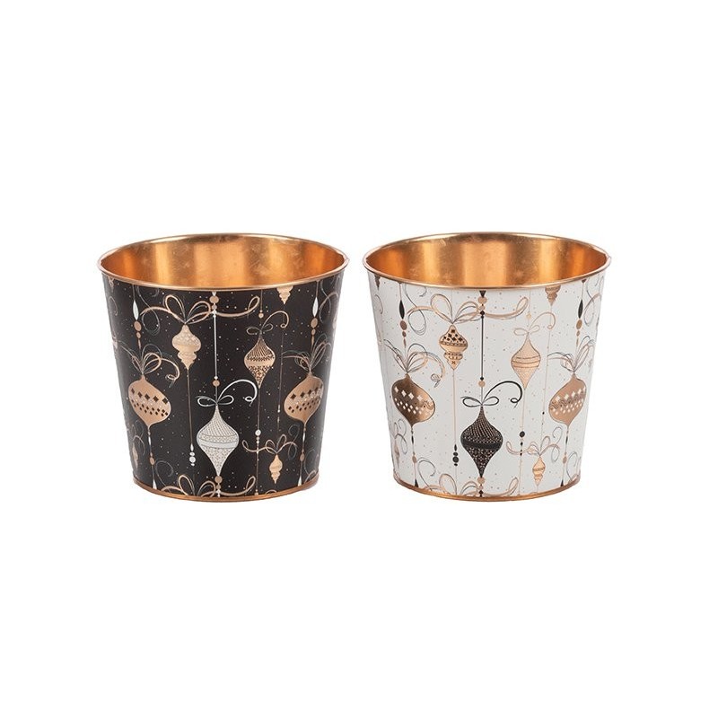 Cache-pot boules de Noël en fer-blanc Ø15 H.13 5 cm noir ou blanc - grossiste en cache-pots de Noël