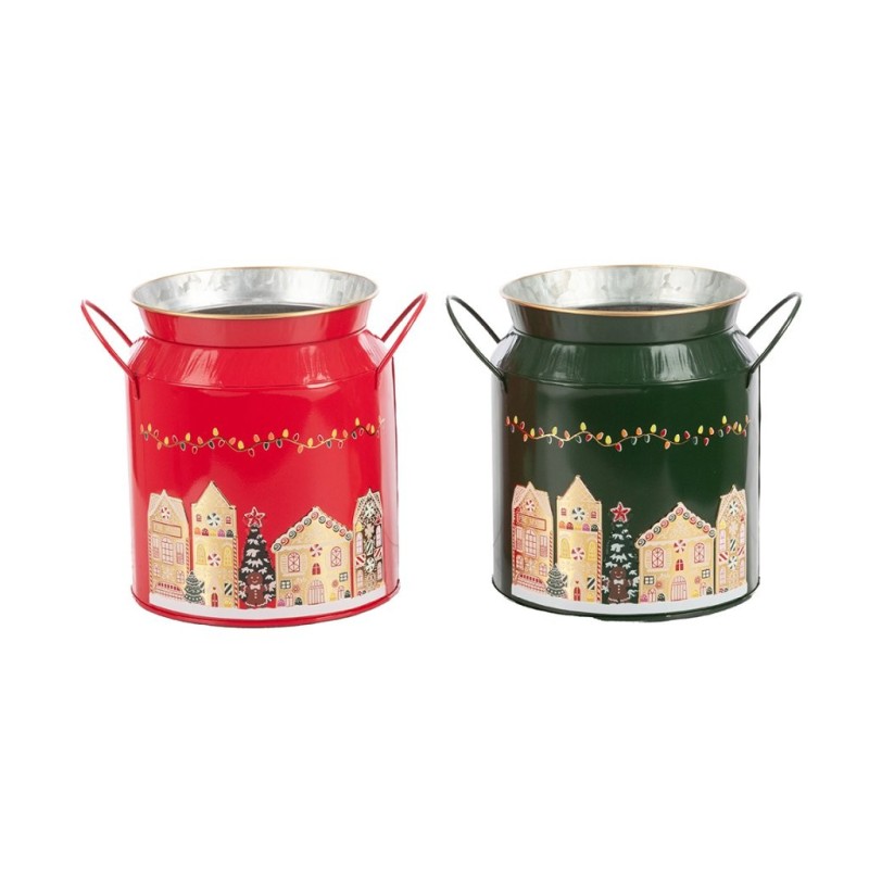 Pot à lait village de Noël en fer-blanc Ø21 H.18 5 cm - grossiste en contenants de Noël