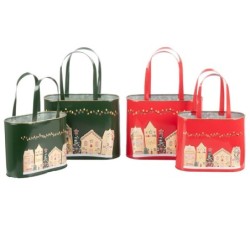 Set de 2 sacs village de Noël en fer-blanc - grossiste en contenants cadeaux de Noël