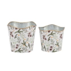 Set de 2 cache-pots bord ondulé motif pin en fer-blanc - grossiste en cache-pots de Noël