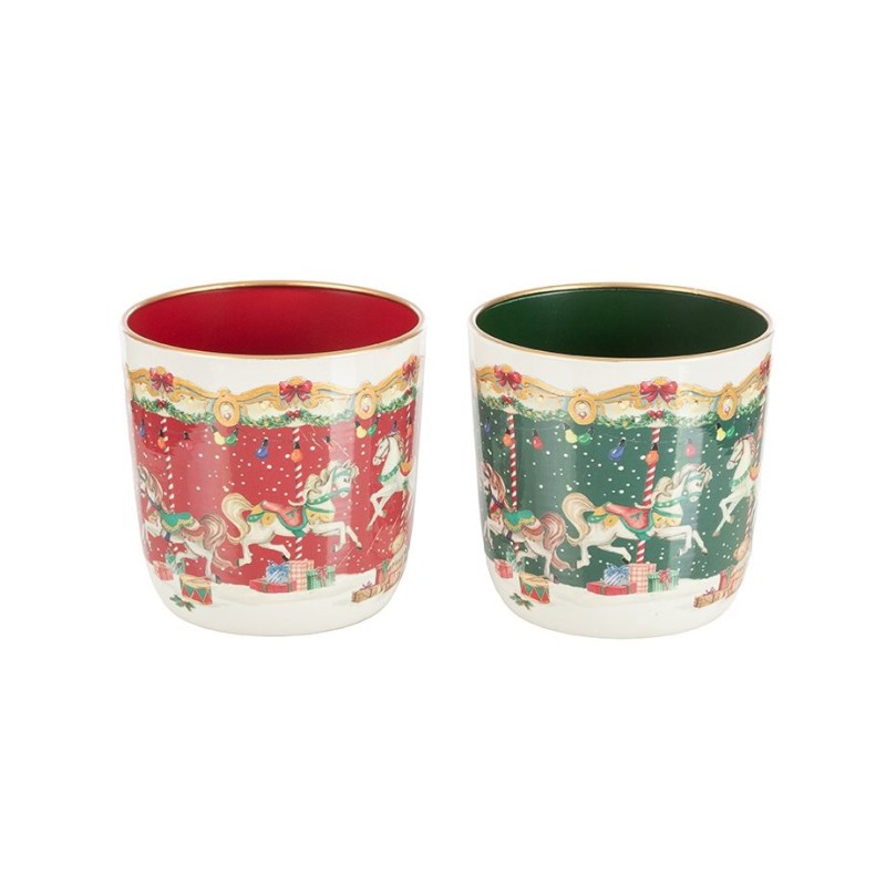Cache-pot manège de chevaux de Noël en fer-blanc Ø16 H.15 5 cm - grossiste en cache-pots de Noël