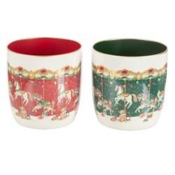 Cache-pot manège de chevaux de Noël en fer-blanc Ø20 H.20 5 cm - vente en gros pour fleuristes