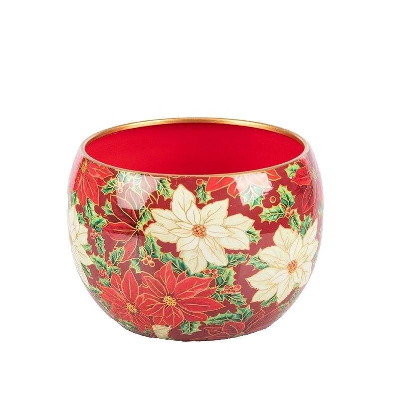 Cache-pot bombé étoiles de Noël en fer-blanc Ø20 H.14 cm - vente en gros pour fleuristes