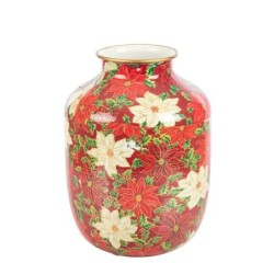 Vase bombé de Noël poinsettias à col haut en fer-blanc Ø17 H.23 5 cm  grossiste en vases de Noël