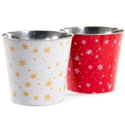 Seau de Noël en tôle flocons de neige Ø23 H.21 cm  2 couleurs assorties  grossiste en cache-pots de Noël