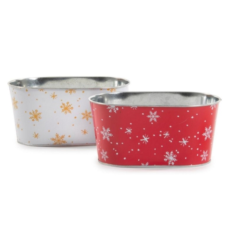 Jardinière ovale de Noël en tôle flocons de neige 19 x 11 5 H.9 cm  grossiste en jardinières de Noël