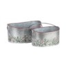 Set de 2 paniers ovales de Noël en métal gris à anse  grossiste en paniers de Noël pour fleuristes