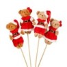 Pique ourson en tenue de Père Noël sur tige 42 cm  lot de 12  grossiste en piques de Noël pour fleuristes