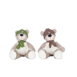 Ourson en peluche bonnet et écharpe H.20 cm - 2 couleurs assorties  grossiste en peluches  vente en gros pour fleuristes