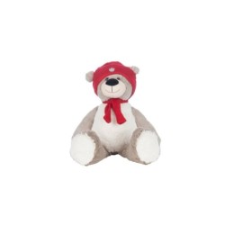 Ourson en peluche bonnet et écharpe rouges H.30 5 cm  grossiste en peluches  vente en gros pour fleuristes