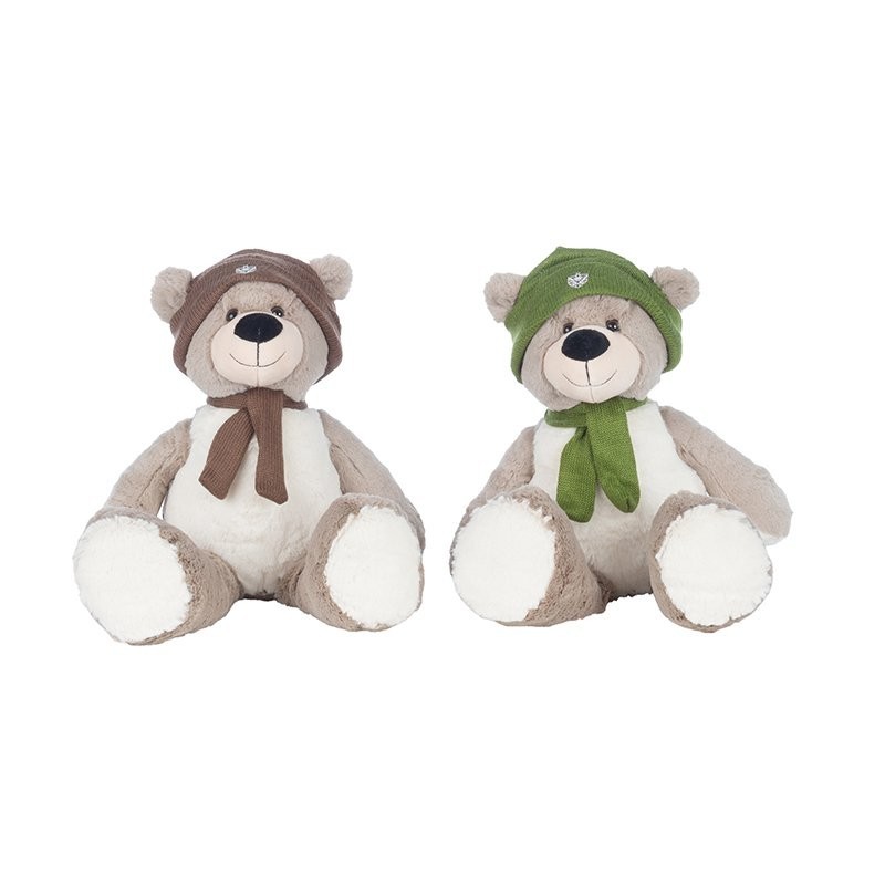 Ourson en peluche bonnet et écharpe H.30 5 cm - 2 couleurs assorties  grossiste en peluches  vente en gros pour fleuristes