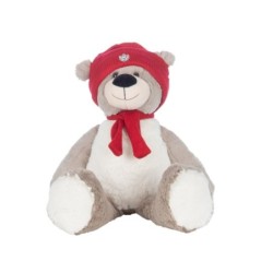 Ourson en peluche bonnet et écharpe rouges H.50 cm  grossiste en peluches  vente en gros pour fleuristes