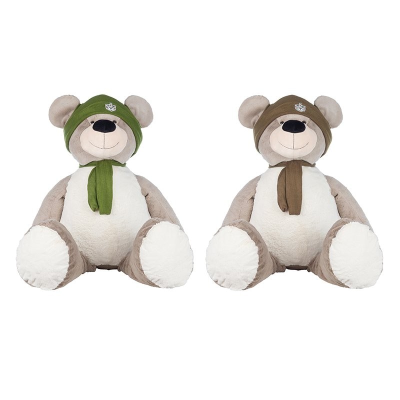 Ourson en peluche bonnet et écharpe H.80 cm - 2 couleurs assorties  grossiste en peluches  vente en gros pour fleuristes