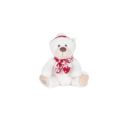 Ourson de Noël en peluche blanc bonnet et écharpe rouges H.20 cm  grossiste en peluches de Noël