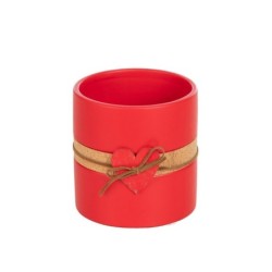 Petit vase rond rouge avec cœur en céramique Ø10 5 H.10 5 cm - grossiste en contenants pour fleuristes