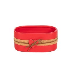 Petite jardinière ovale rouge avec cœur en céramique 13 5 x 8 H.6 cm - grossiste en contenants pour fleuristes