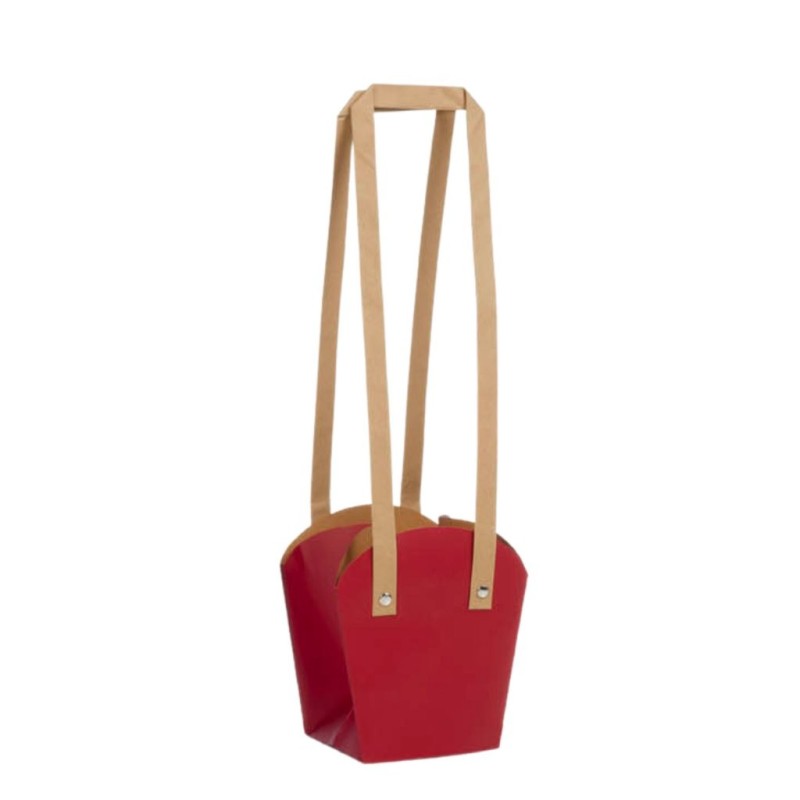 Sac en papier rouge foncé à anses 13 x 9 5 H.15 cm  lot de 10 - vente en gros pour fleuristes et boutiques