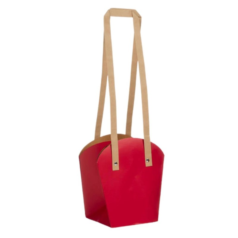 Sac en papier rouge foncé à anses 16 5 x 11 5 H.18 5 cm  lot de 10 - grossiste en emballage fleuriste