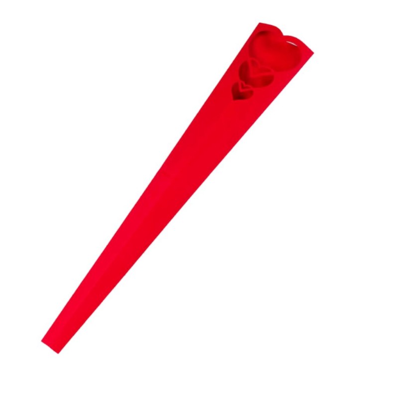 Porte-rose en papier rouge avec cœur découpé H.65 cm  lot de 20 - grossiste en emballage fleuriste