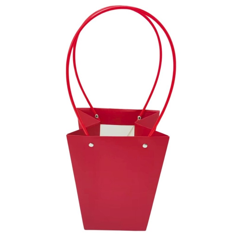 Sac cadeau rouge à anses cordon 17 x 17 H.20 cm  lot de 10 - vente en gros pour boutiques et fleuristes