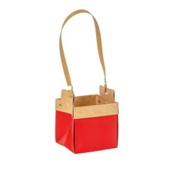 Sac en papier carré rouge à anse 12 x 12 H.12 cm  lot de 10 - grossiste en emballage cadeau