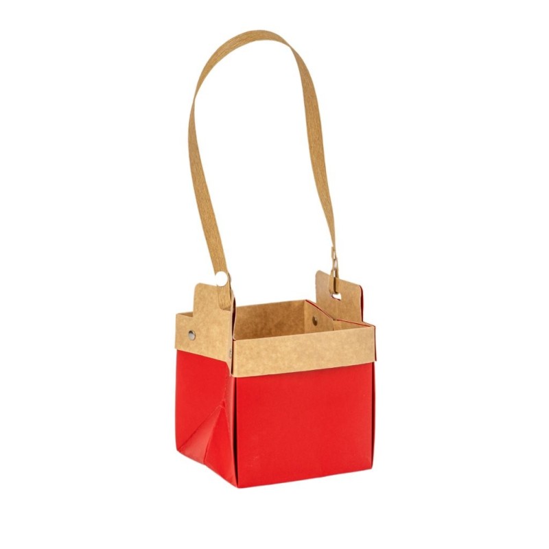 Sac en papier carré rouge à anse 12 x 12 H.12 cm  lot de 10 - grossiste en emballage cadeau