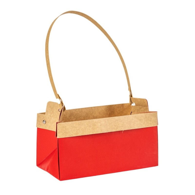 Sac en papier rectangulaire rouge à anse 23 x 12 H.12 cm  lot de 10 - grossiste en emballage fleuriste