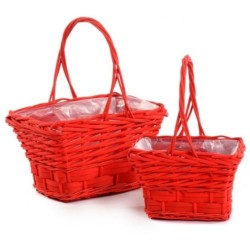 Panier rectangulaire en osier rouge à anse  set de 2 - grossiste en vannerie pour fleuristes