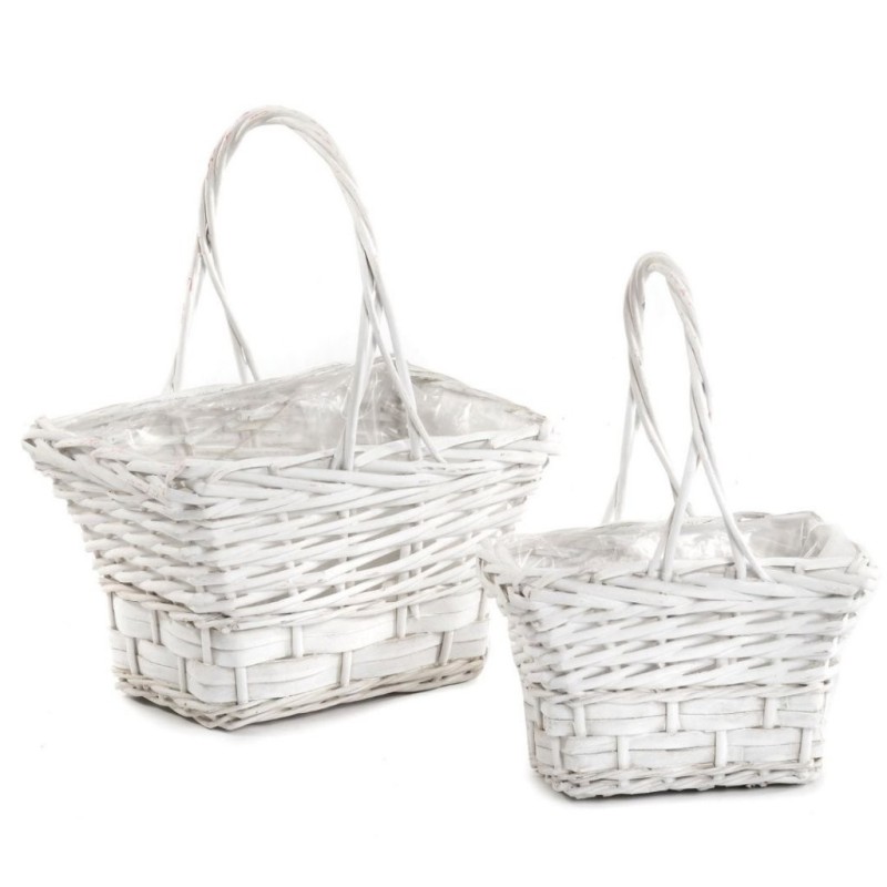 Panier rectangulaire en osier blanc à anse  set de 2 - vente en gros pour fleuristes