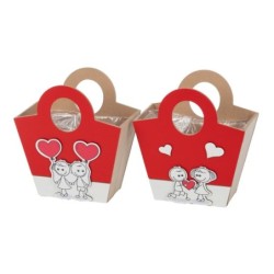 Petit panier sac en bois décor couple d'enfants 14 5 x 11 cm - vente en gros pour fleuristes