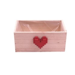 Jardinière en bois naturel cœur pixel rouge 22 x 12 H.10 cm - grossiste en contenants pour fleuristes
