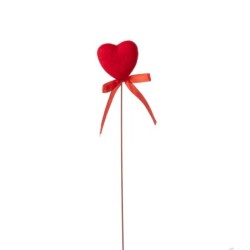 Pique cœur plat rouge avec nœud de ruban H.34 cm  lot de 8 - grossiste en décoration pour fleuristes