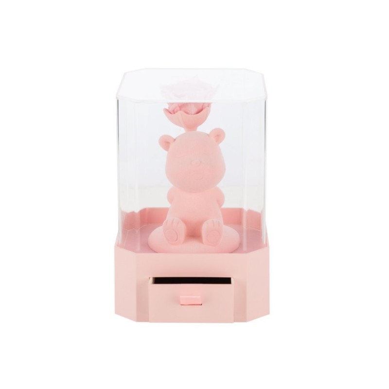 Boîte plexiglas à tiroir avec ourson rose assis 15 x 15 H.22 cm  grossiste en boîtes cadeau