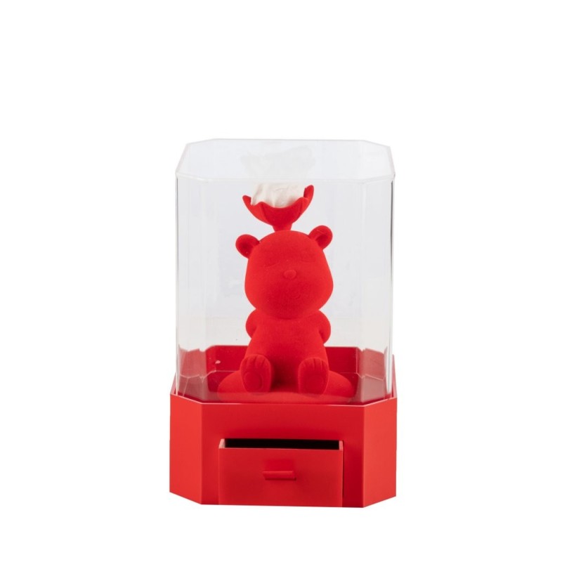 Boîte plexiglas à tiroir avec ourson rouge assis 15 x 15 H.22 cm  grossiste en boîtes à rose