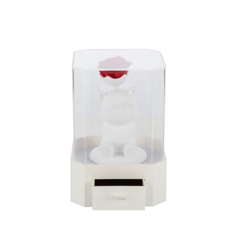 Boîte plexiglas à tiroir avec ourson blanc assis 15 x 15 H.22 cm  grossiste en cadeaux de mariage