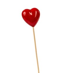 Pique cœur rouge brillant Ø5 H.35 cm lot de 18  vente en gros pour fleuristes