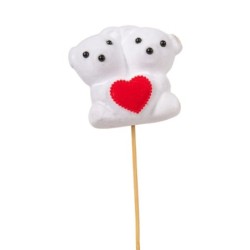 Pique oursons enlacés blancs avec cœur rouge H.35 cm lot de 18  grossiste en décoration de mariage