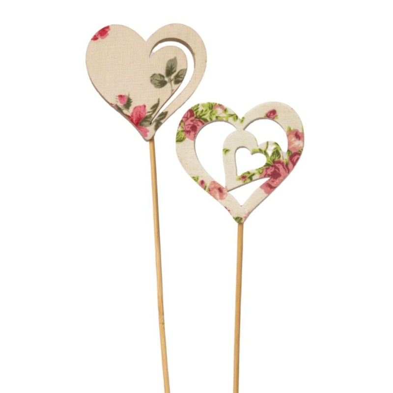 Pique cœur en tissu fleuri ajouré Ø7 cm lot de 18  grossiste en piques décoratifs