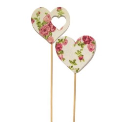 Pique cœur en tissu roses anciennes Ø7 cm lot de 18  vente en gros pour fleuristes